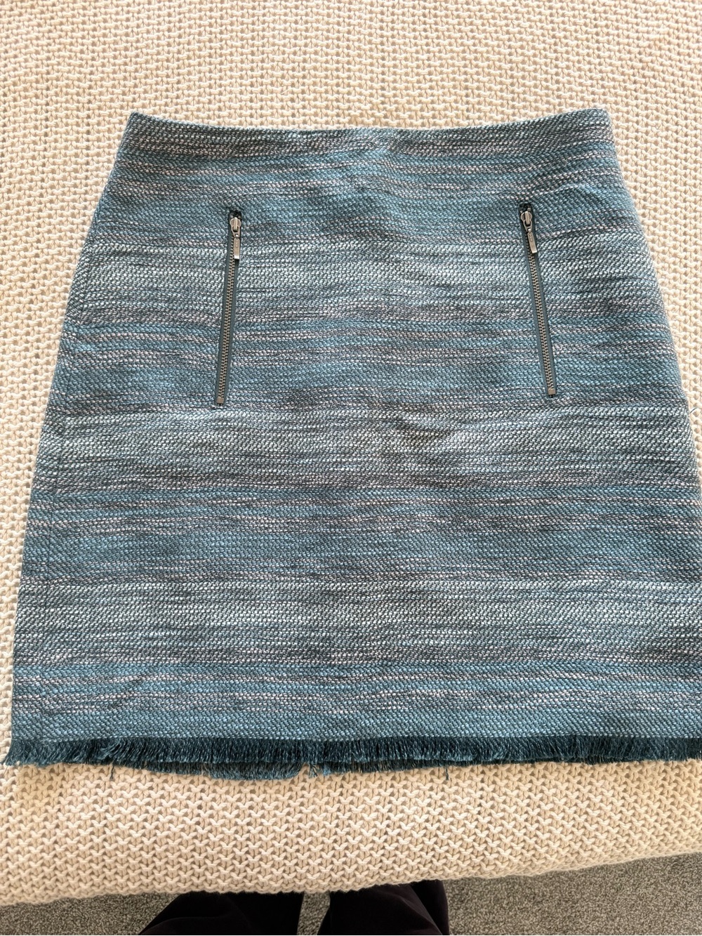 LOFT Teal-Gray Textured Pencil Skirt with Front Zips